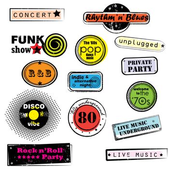 retro music pop stamps collection isolated on white