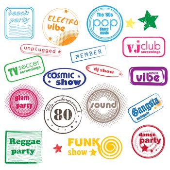 club music pop stamps collection isolated on white