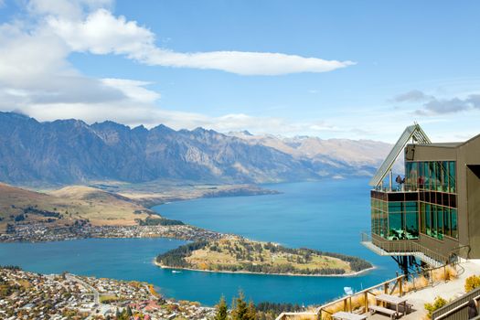 Landscape of queenstown with lake Wakatipu from top, new zealand, south island