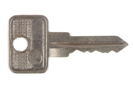 Used metal key isolated on a white background.