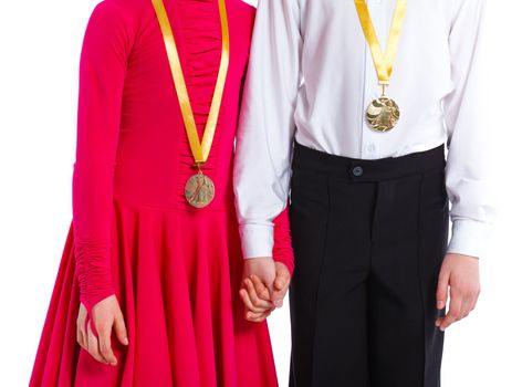 Young ballroom dancers - winner. Isolated on white background