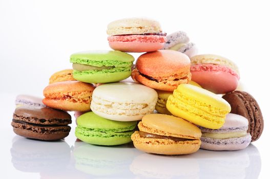 Colorful macaroons on white background 