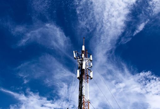 Telephone pole with blue sky