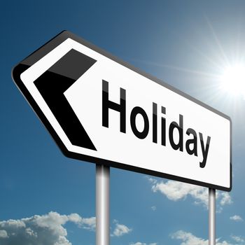 Illustration depicting a road traffic sign with a holiday concept. Blue sky background.