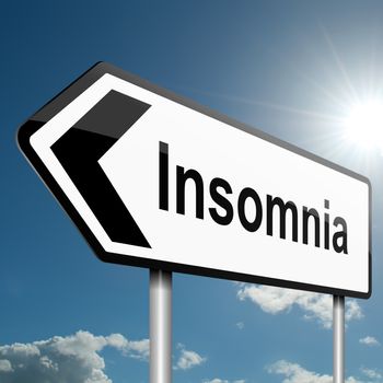 Illustration depicting a road traffic sign with a insomnia concept. Blue sky background.