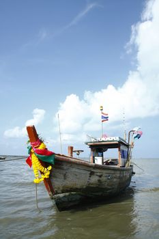 Thai Fishing Boat in blue sky,Thailand,Asia.