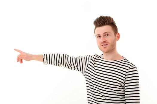 Young russian man showing a point with finger