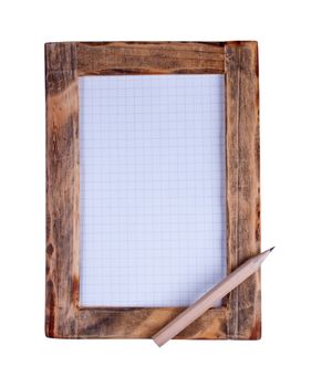 Wooden frame and pencil with clipping path