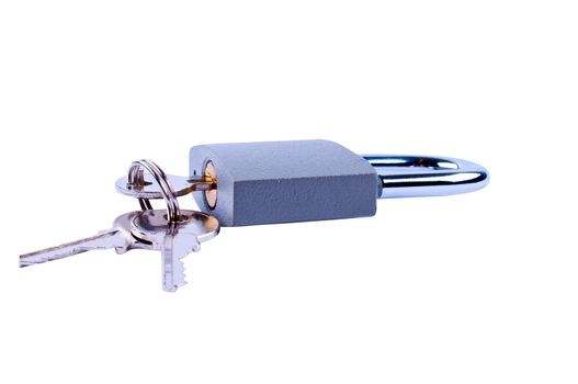 Padlock with a keys on white background