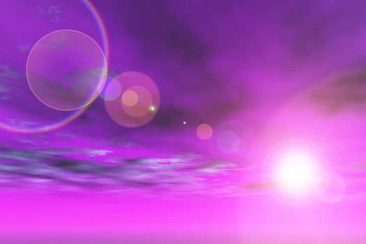 Purple sky with sun and lens flare