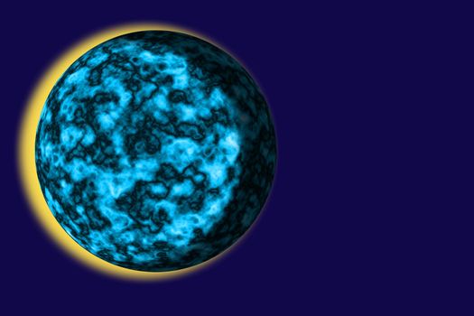 Unknown fiery planet on a dark blue background