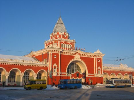 View to the beautiful railway station in Chernigiv town