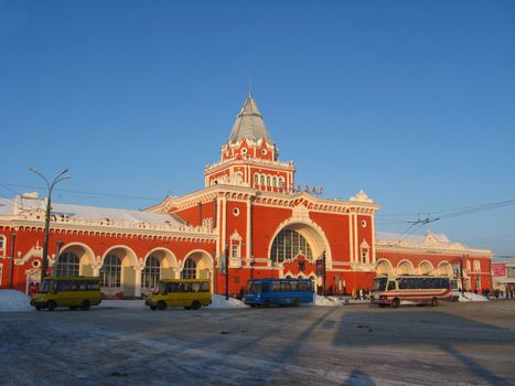 View to the beautiful railway station in Chernigiv town