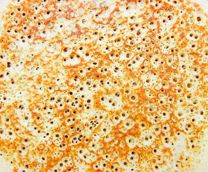 Breakfast. Porous texture of crispy pancake closeup