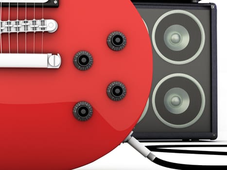 Electric guitar with amplifier. 3D render
