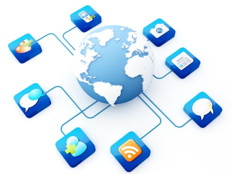 Earth connected to application icons  
Note: All Devices design and all screen interface graphics in this series are designed by the contributor him self.