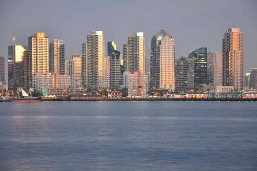 View of downtown San Diego, California at dusk.