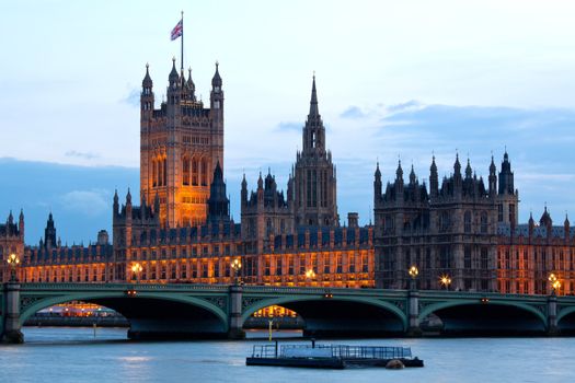 Victoria Tower at House of Parliament and City of Westminster London England UK in The Evening