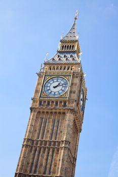 Close up of Big Ben Against Blue Sky England United Kingdom