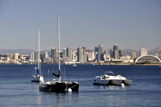 The San Diego skyline is seen from Shelter Island in Southern California.