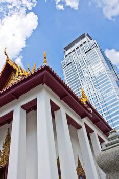 beautiful of a modern building and temple in Thailand