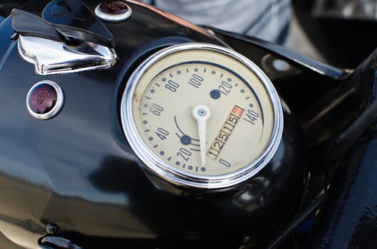 Old motorcycle speedometer, Close-up view