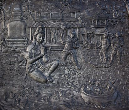 Carved stone at erawan museum,Thailand