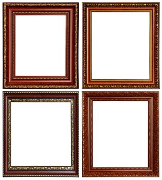 Gold and wood frame Collection on white background