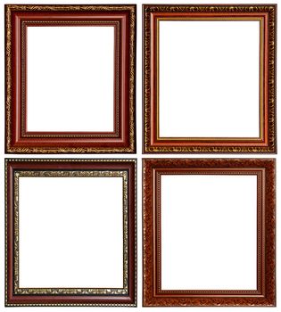 Gold and wood frame Collection on white background