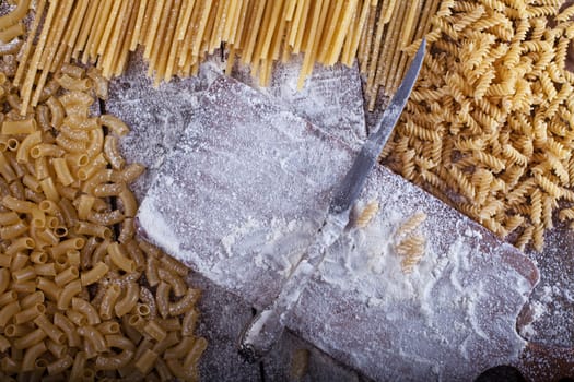 Pasta on a wooden table