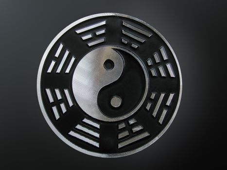 yin yang with trigrams over black