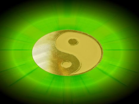 golden yin yang with green light