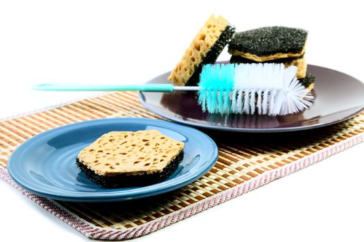 kitchen sponges for ware washing on a white background