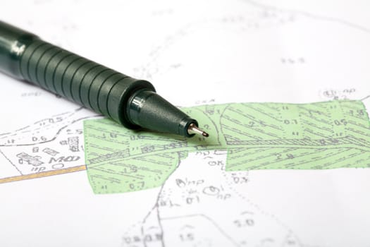 Topographic map of district with  pencil