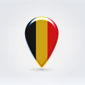 Glossy colorful Belgium map application point label symbol hanging over enlighted background