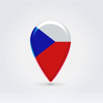 Glossy colorful Czech republic map application point label symbol hanging over enlighted background
