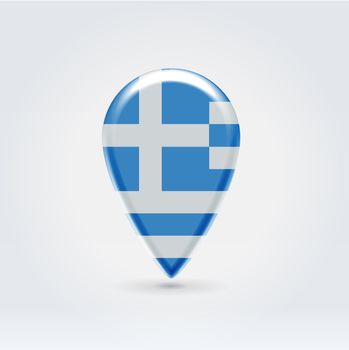 Glossy colorful Greece map application point label symbol hanging over enlighted background