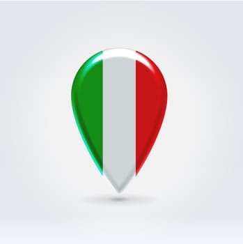 Glossy colorful Italy map application point label symbol hanging over enlighted background