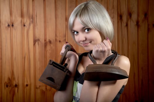 The girl with old irons and an arch look 