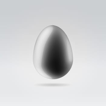 Pure black glossy plastic egg hanging in space studio closeup illustration