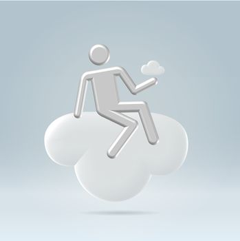 Silver happy stickman sitting on a cloud and holding another one