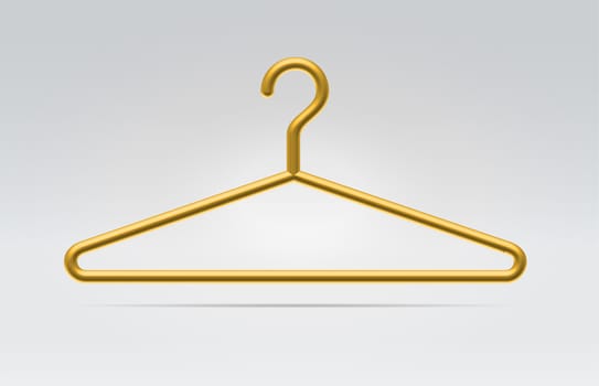 Realistic golden hanger icon for fashion clothes hanging in space on a neutral background