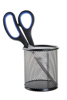 Scissors in  black support isolated on a white background