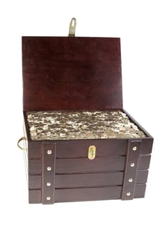 Piracy chest with coins isolated on a white background