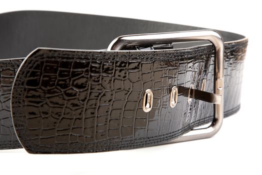 Black wide female belt on a white background