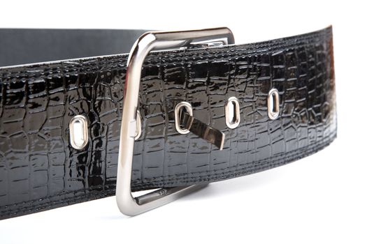 Black wide female belt on a white background