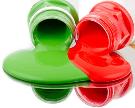 Liquid paint from bottle, green, red, fluid, mirror