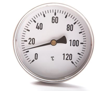 The round thermometer isolated on a white background
