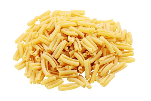 macaroni pasta piled up rustic trimmed and isolated