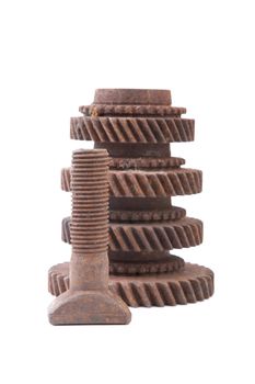 Rusty gears on a white background isolated